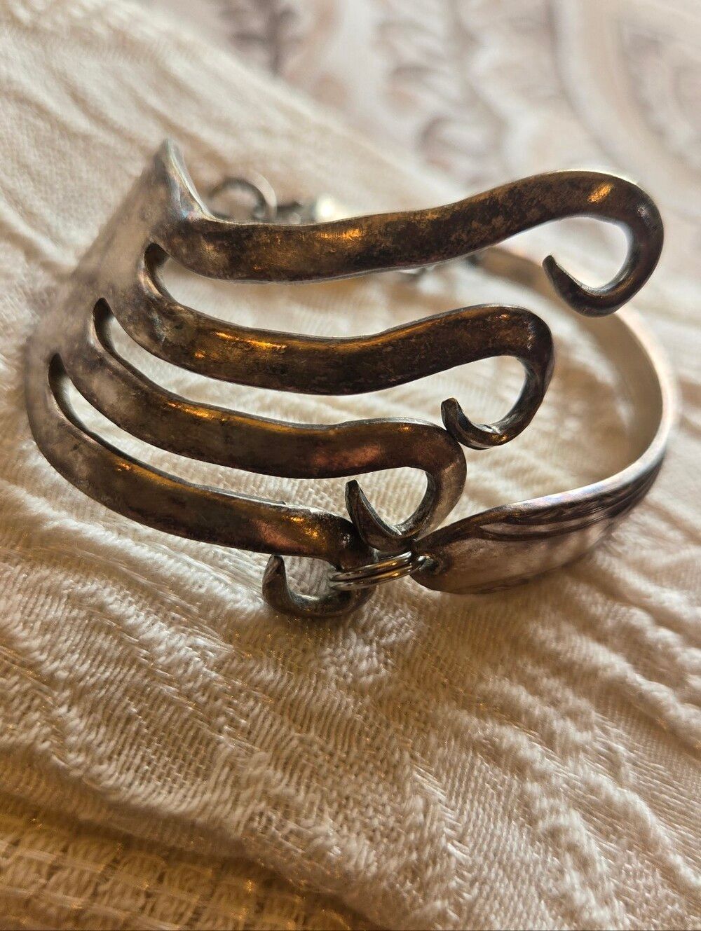 Vintage Bracelet Fork-Tine Silver Bracelet - Sculptural Spoon/Fork Design